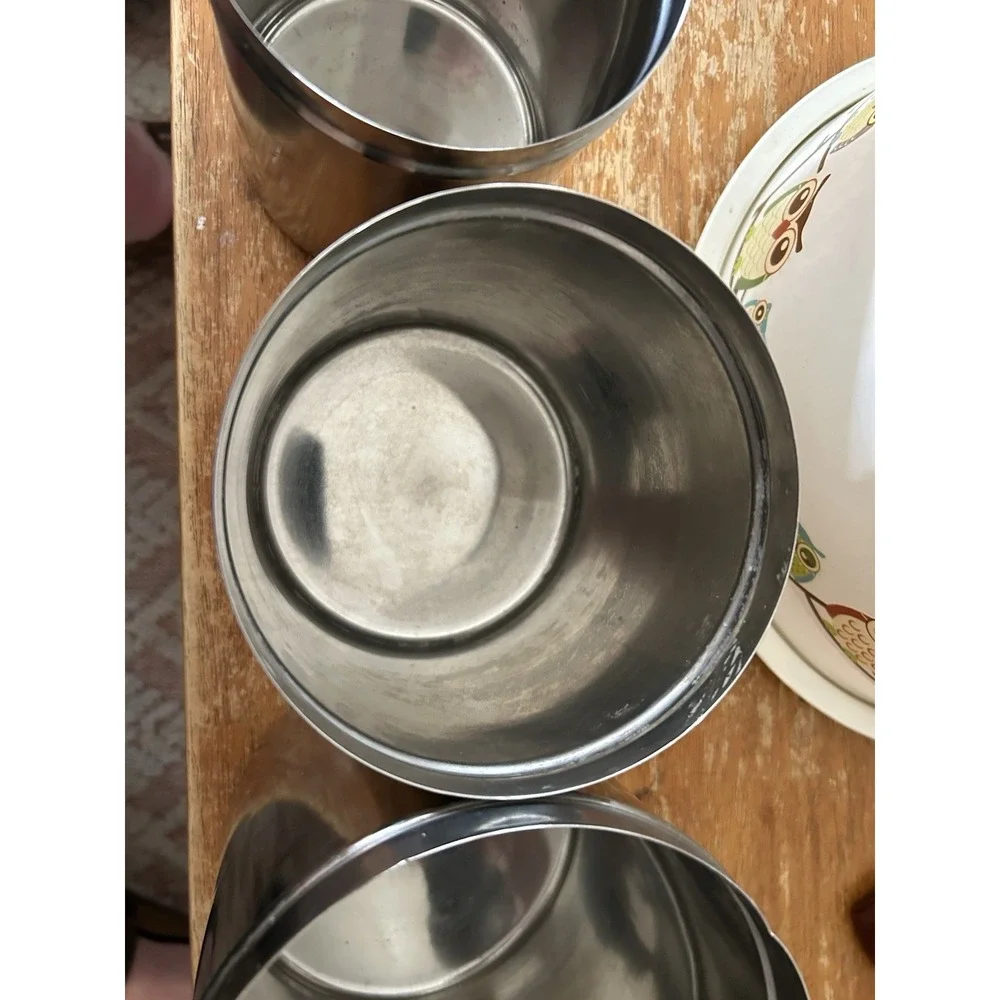 Vintage Stainless Steel Canister Set of 3 w/ Lids MCM Kitchen Storage NESTING